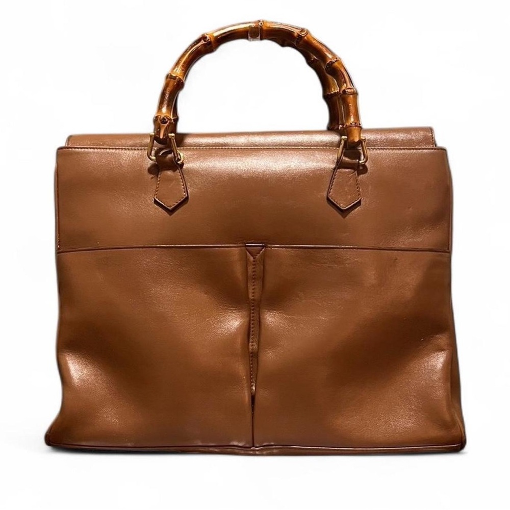 SOLD Gucci Brown Leather Tote with Bamboo Handles & Shoulder Strap